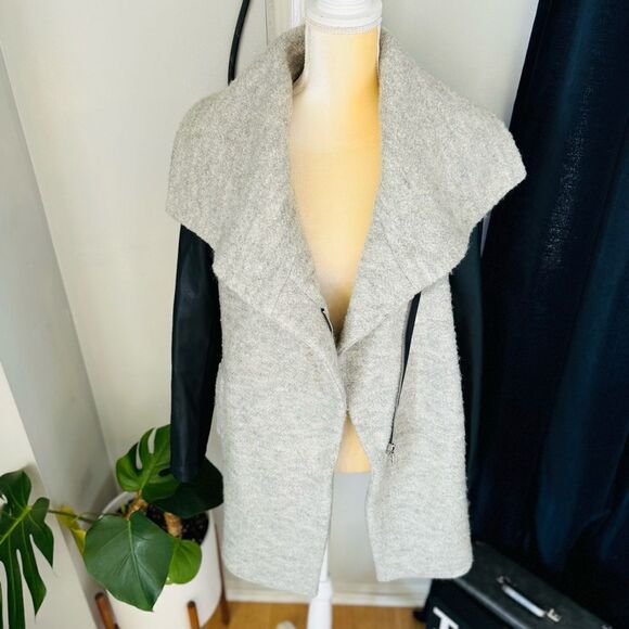 Express Shawl Collar Faux Leather Sleeve Zip Coat, Size Small, Gray/Black, NWOT - Picture 10 of 14